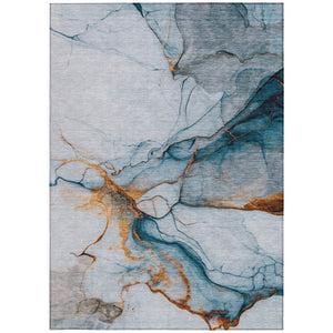 HomeRoots 5' Sky Blue and Copper Abstract Area Rug - Stylish, Washable Design for Indoor and Outdoor Use 5' X 8' 617873