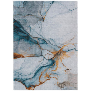 HomeRoots 5' Sky Blue and Copper Abstract Area Rug - Stylish, Washable Design for Indoor and Outdoor Use 5' X 8' 617873