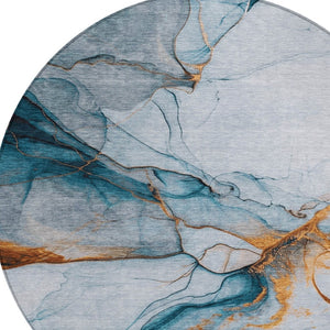 HomeRoots 5' Sky Blue and Copper Abstract Area Rug - Stylish, Washable Design for Indoor and Outdoor Use 8' Round 617874