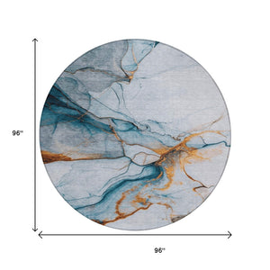 HomeRoots 5' Sky Blue and Copper Abstract Area Rug - Stylish, Washable Design for Indoor and Outdoor Use 8' Round 617874