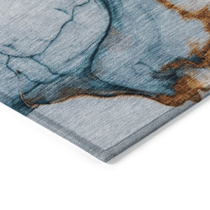HomeRoots 5' Sky Blue and Copper Abstract Area Rug - Stylish, Washable Design for Indoor and Outdoor Use 8' X 10' 617875