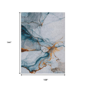 HomeRoots 5' Sky Blue and Copper Abstract Area Rug - Stylish, Washable Design for Indoor and Outdoor Use 9' X 12' 617876