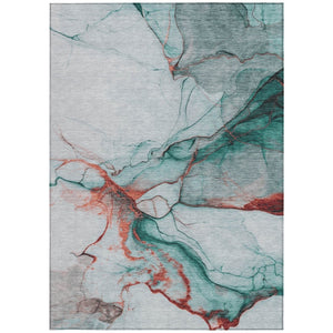 HomeRoots 5' Abstract Teal Blue and Terra Cotta Washable Area Rug for Indoor and Outdoor High-Traffic Spaces 5' X 8' 617879