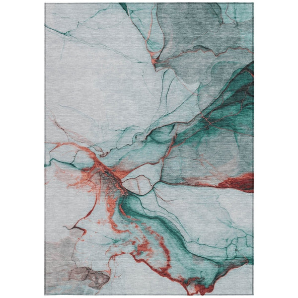 HomeRoots 5' Abstract Teal Blue and Terra Cotta Washable Area Rug for Indoor and Outdoor High-Traffic Spaces 5' X 8' 617879