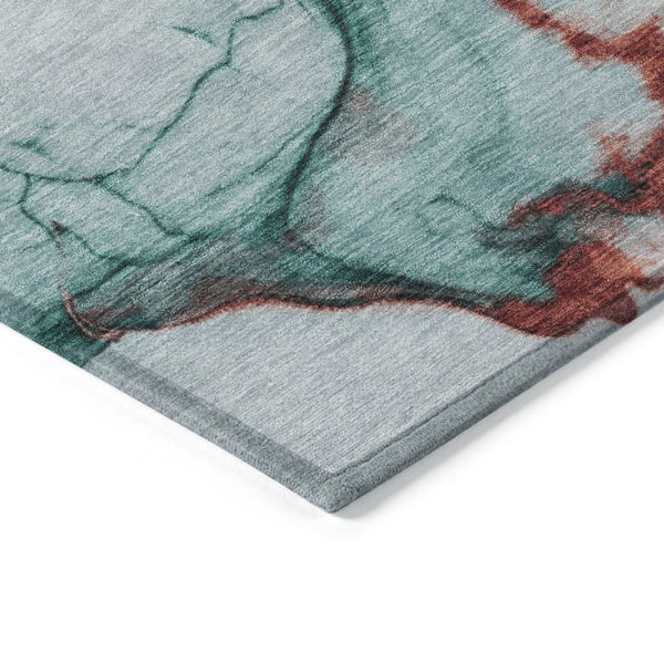 HomeRoots 5' Abstract Teal Blue and Terra Cotta Washable Area Rug for Indoor and Outdoor High-Traffic Spaces 5' X 8' 617879