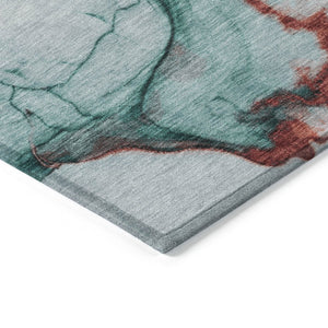 HomeRoots 5' Abstract Teal Blue and Terra Cotta Washable Area Rug for Indoor and Outdoor High-Traffic Spaces 8' X 10' 617881