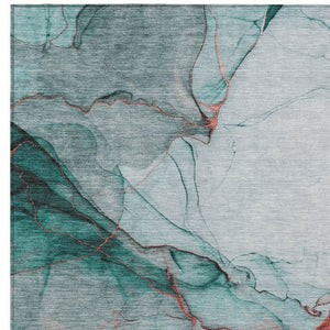 HomeRoots 5' Abstract Teal Blue and Terra Cotta Washable Area Rug for Indoor and Outdoor High-Traffic Spaces 8' X 10' 617881