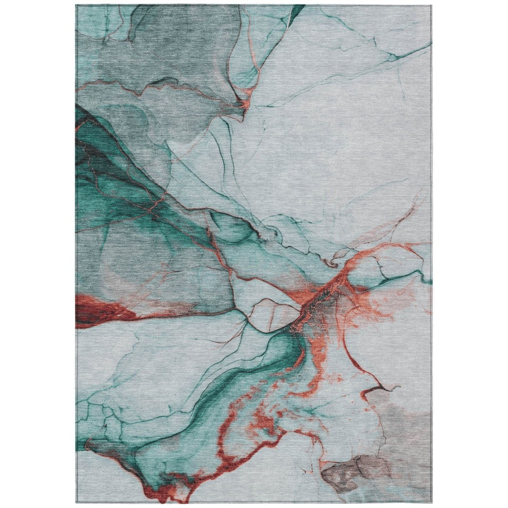 HomeRoots 9' Abstract Teal Blue & Terra Cotta Washable Area Rug - Durable, Stylish for Indoor & Outdoor Use 617882