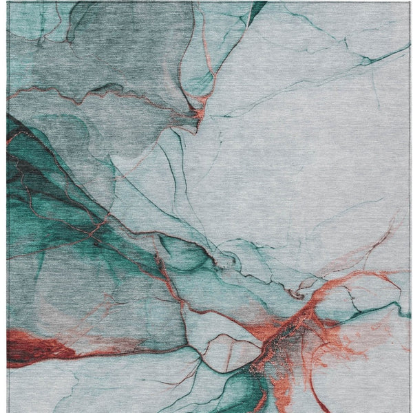 HomeRoots 9' Abstract Teal Blue & Terra Cotta Washable Area Rug - Durable, Stylish for Indoor & Outdoor Use 617882