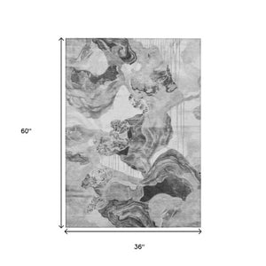 Homeroots 3' Abstract Washable Indoor Outdoor Area Rug - Stylish, Durable, And Perfect For High Traffic Spaces Gray Polyester 617884