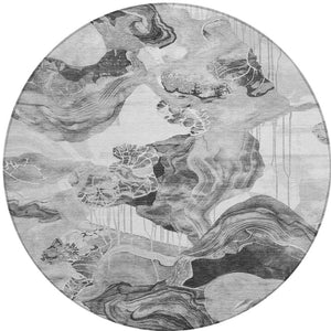 Homeroots 3' Abstract Washable Indoor Outdoor Area Rug - Stylish, Durable, And Perfect For High Traffic Spaces Gray Polyester 617886