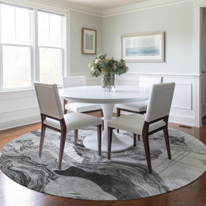 Homeroots 3' Abstract Washable Indoor Outdoor Area Rug - Stylish, Durable, And Perfect For High Traffic Spaces Gray Polyester 617886