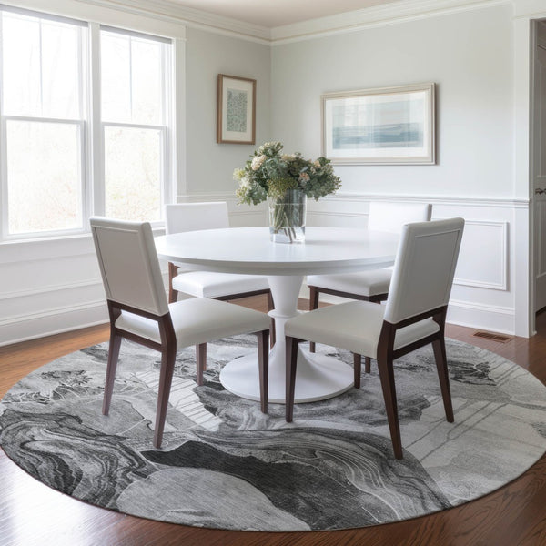 Homeroots 3' Abstract Washable Indoor Outdoor Area Rug - Stylish, Durable, And Perfect For High Traffic Spaces Gray Polyester 617886