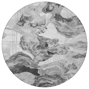 Homeroots 3' Abstract Washable Indoor Outdoor Area Rug - Stylish, Durable, And Perfect For High Traffic Spaces Gray Polyester 617886