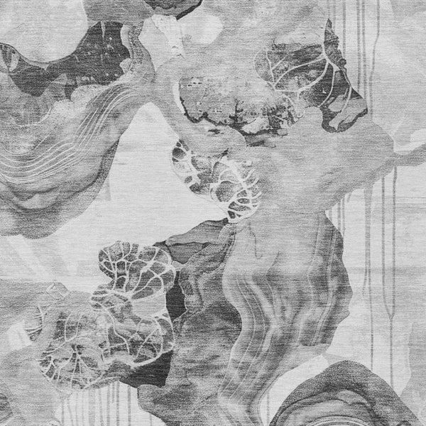 Homeroots 3' Abstract Washable Indoor Outdoor Area Rug - Stylish, Durable, And Perfect For High Traffic Spaces Gray Polyester 617888