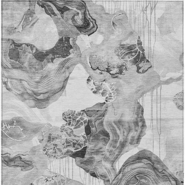 Homeroots 3' Abstract Washable Indoor Outdoor Area Rug - Stylish, Durable, And Perfect For High Traffic Spaces Gray Polyester 617889