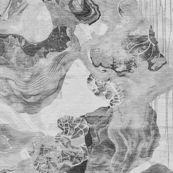 Homeroots 3' Abstract Washable Indoor Outdoor Area Rug - Stylish, Durable, And Perfect For High Traffic Spaces Gray Polyester 617889