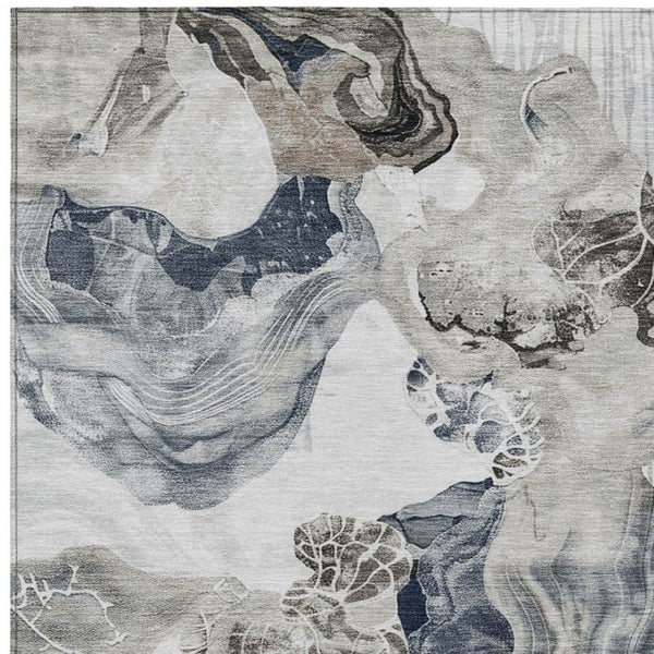 Homeroots 3' Abstract Washable Indoor Outdoor Area Rug - Stylish, Durable, And Perfect For High Traffic Spaces Ivory Polyester 617890