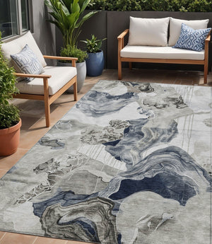 Homeroots 3' Abstract Washable Indoor Outdoor Area Rug - Stylish, Durable, And Perfect For High Traffic Spaces Ivory Polyester 617891
