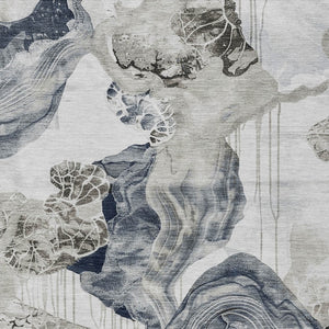 Homeroots 3' Abstract Washable Indoor Outdoor Area Rug - Stylish, Durable, And Perfect For High Traffic Spaces Ivory Polyester 617891