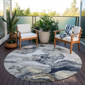Homeroots 3' Abstract Washable Indoor Outdoor Area Rug - Stylish, Durable, And Perfect For High Traffic Spaces Ivory Polyester 617892