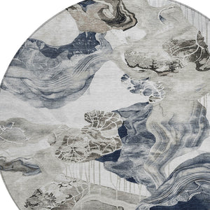 Homeroots 3' Abstract Washable Indoor Outdoor Area Rug - Stylish, Durable, And Perfect For High Traffic Spaces Ivory Polyester 617892