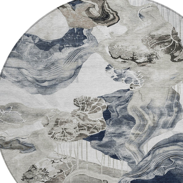 Homeroots 3' Abstract Washable Indoor Outdoor Area Rug - Stylish, Durable, And Perfect For High Traffic Spaces Ivory Polyester 617892