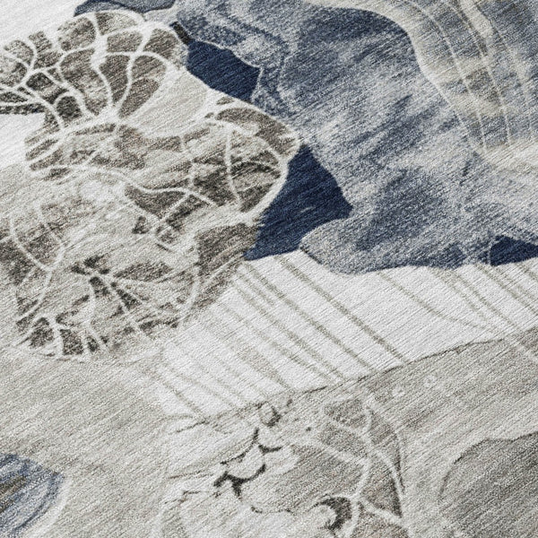 Homeroots 3' Abstract Washable Indoor Outdoor Area Rug - Stylish, Durable, And Perfect For High Traffic Spaces Ivory Polyester 617892