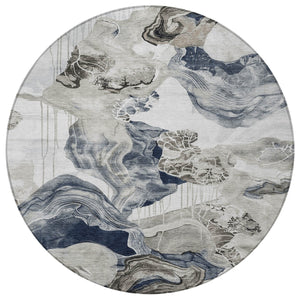 Homeroots 3' Abstract Washable Indoor Outdoor Area Rug - Stylish, Durable, And Perfect For High Traffic Spaces Ivory Polyester 617892