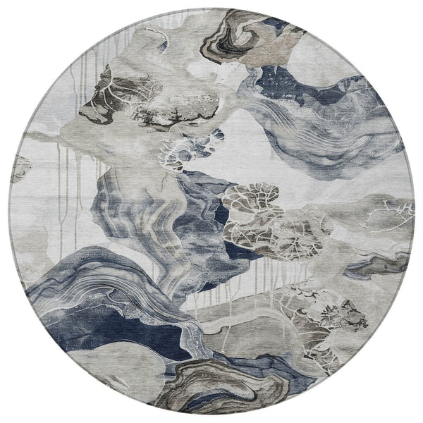 Homeroots 3' Abstract Washable Indoor Outdoor Area Rug - Stylish, Durable, And Perfect For High Traffic Spaces Ivory Polyester 617892