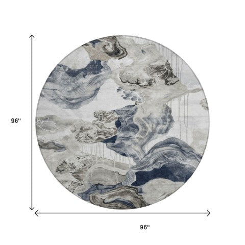 Homeroots 3' Abstract Washable Indoor Outdoor Area Rug - Stylish, Durable, And Perfect For High Traffic Spaces Ivory Polyester 617892