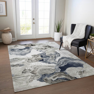 Homeroots 3' Abstract Washable Indoor Outdoor Area Rug - Stylish, Durable, And Perfect For High Traffic Spaces Ivory Polyester 617893