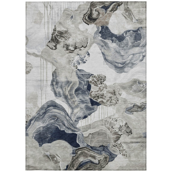 Homeroots 3' Abstract Washable Indoor Outdoor Area Rug - Stylish, Durable, And Perfect For High Traffic Spaces Ivory Polyester 617895