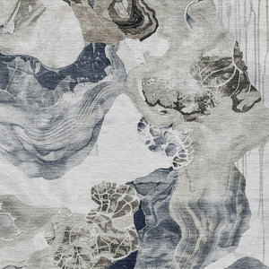 Homeroots 3' Abstract Washable Indoor Outdoor Area Rug - Stylish, Durable, And Perfect For High Traffic Spaces Ivory Polyester 617895