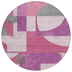 HomeRoots 5' Modern Blush and Mauve Geometric Area Rug - Washable, Durable for Indoor & Outdoor Spaces 8' Round 617898