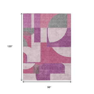 Homeroots 3' Geometric Washable Indoor Outdoor Area Rug - Stylish, Durable & Stain Resistant For Any Space Blush Polyester 617899