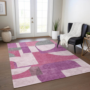 Homeroots 3' Geometric Washable Indoor Outdoor Area Rug - Stylish, Durable & Stain Resistant For Any Space Blush Polyester 617899