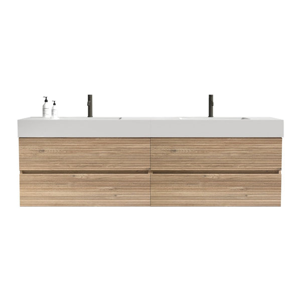 English Elm Galan 72 Inch Double Sink Vanity Fluted Wood Quartz Top Freestanding Bathroom Cabinet W1865S00184