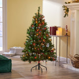 Christopher Knight Home® Noble House 4.5' Mixed Frosted Hinged Tree With 28 Frosted Pine Cones And 14 Red Berry And 200 Multi Lights-Ul,Dia:36",427 Tips