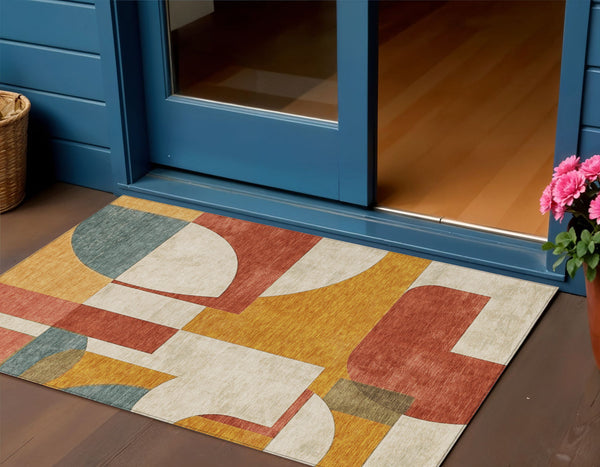 Homeroots 3' Geometric Washable Indoor Outdoor Area Rug - Stylish, Durable & Stain Resistant For Any Space Coral Polyester 617902