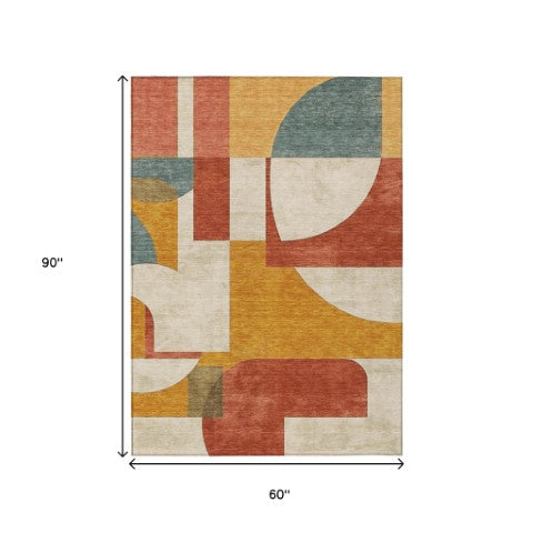 Homeroots 3' Geometric Washable Indoor Outdoor Area Rug - Stylish, Durable & Stain Resistant For Any Space Coral Polyester 617903