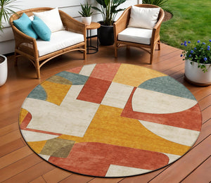 Homeroots 3' Geometric Washable Indoor Outdoor Area Rug - Stylish, Durable & Stain Resistant For Any Space Coral Polyester 617904