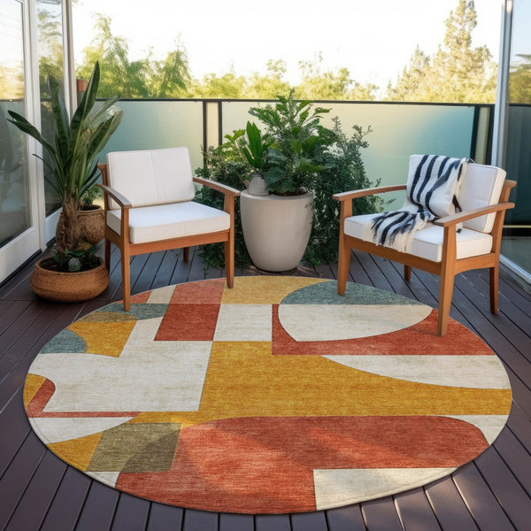 Homeroots 3' Geometric Washable Indoor Outdoor Area Rug - Stylish, Durable & Stain Resistant For Any Space Coral Polyester 617904