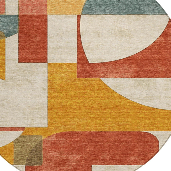 Homeroots 3' Geometric Washable Indoor Outdoor Area Rug - Stylish, Durable & Stain Resistant For Any Space Coral Polyester 617904