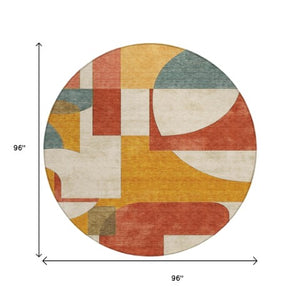 Homeroots 3' Geometric Washable Indoor Outdoor Area Rug - Stylish, Durable & Stain Resistant For Any Space Coral Polyester 617904