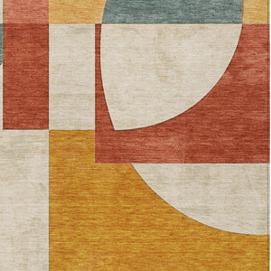 Homeroots 3' Geometric Washable Indoor Outdoor Area Rug - Stylish, Durable & Stain Resistant For Any Space Coral Polyester 617905