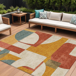 Homeroots 3' Geometric Washable Indoor Outdoor Area Rug - Stylish, Durable & Stain Resistant For Any Space Coral Polyester 617906