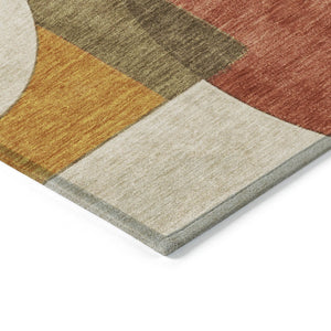 HomeRoots 5' Stylish Coral Gold Ivory Geometric Washable Indoor Outdoor Rug – Durable, Easy-Clean Design! 9' X 12' 617906