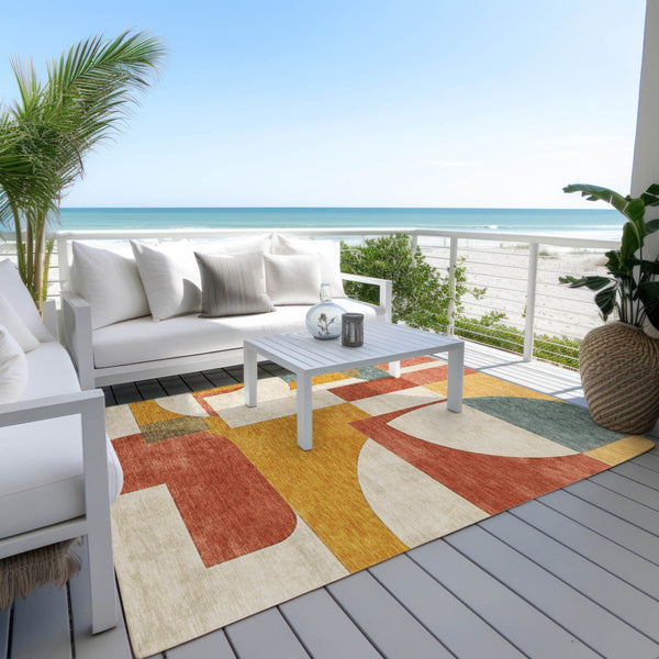 Homeroots 3' Geometric Washable Indoor Outdoor Area Rug - Stylish, Durable & Stain Resistant For Any Space Coral Polyester 617907