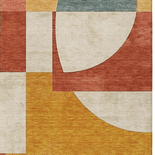 Homeroots 3' Geometric Washable Indoor Outdoor Area Rug - Stylish, Durable & Stain Resistant For Any Space Coral Polyester 617907